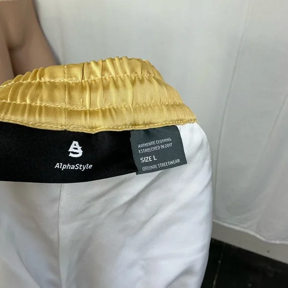 NEW AlphaStyle Yowl Yellow Colorblock Parachute Satin Jogger Pants Size L